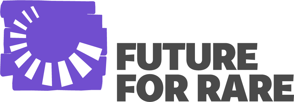 Future for Rare primary logo: radial symbol on a purple painted swatch beside the wordmark