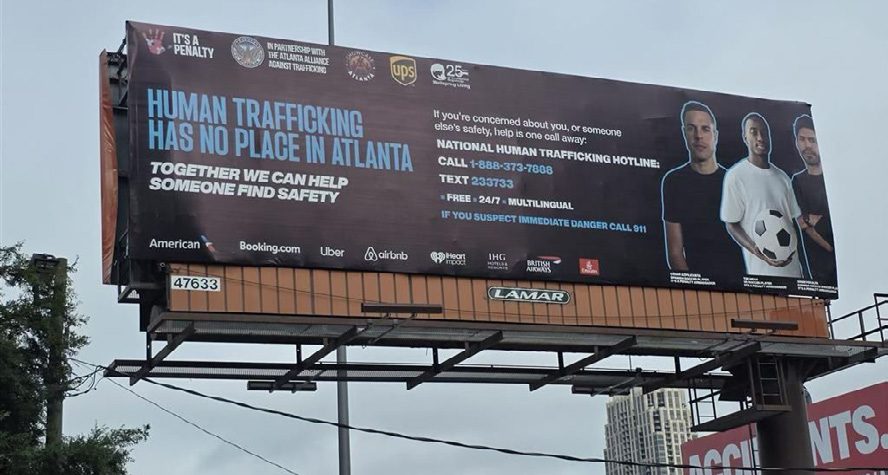 Campaign billboard reading 'Human trafficking has no place in Atlanta'