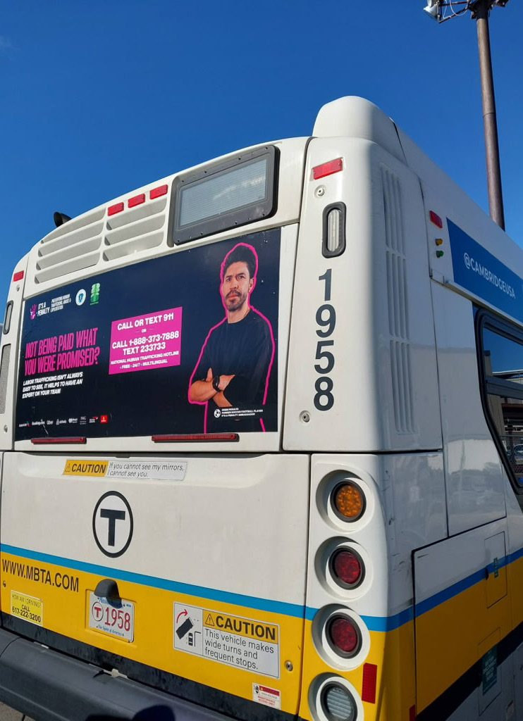 Campaign advert on the back of a Boston MBTA bus